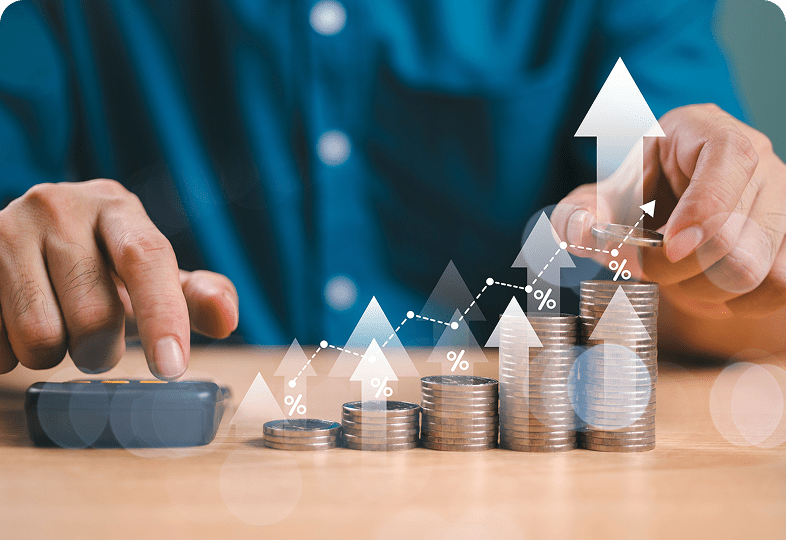 Stacked coins with upward arrows