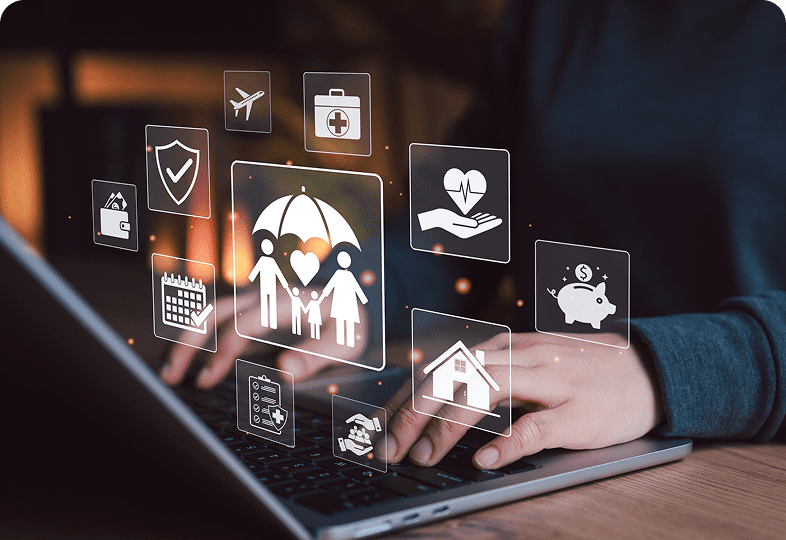 Online insurance concepts and icons